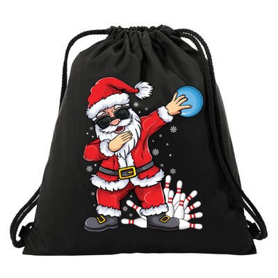 Xmas Dabbing Santa Bowling Ball And Pins Christmas Bowling Meaningful Gift Drawstring Bag