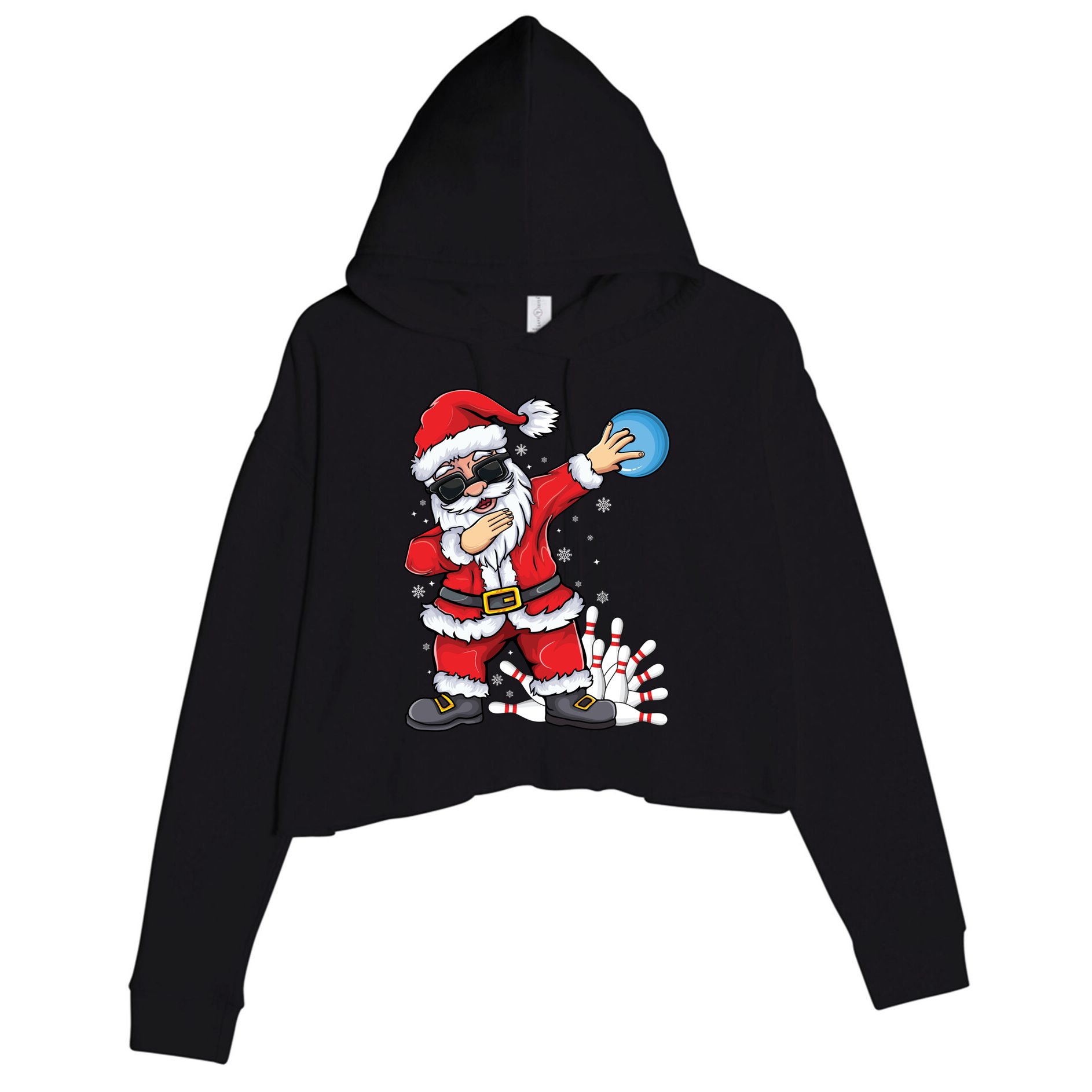 Xmas Dabbing Santa Bowling Ball And Pins Christmas Bowling Meaningful Gift Crop Fleece Hoodie