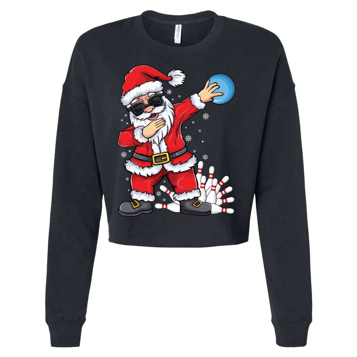 Xmas Dabbing Santa Bowling Ball And Pins Christmas Bowling Meaningful Gift Cropped Pullover Crew
