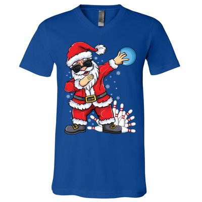 Xmas Dabbing Santa Bowling Ball And Pins Christmas Bowling Meaningful Gift V-Neck T-Shirt