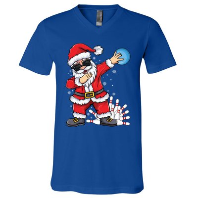 Xmas Dabbing Santa Bowling Ball And Pins Christmas Bowling Meaningful Gift V-Neck T-Shirt