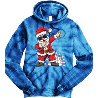 Xmas Dabbing Santa Bowling Ball And Pins Christmas Bowling Meaningful Gift Tie Dye Hoodie