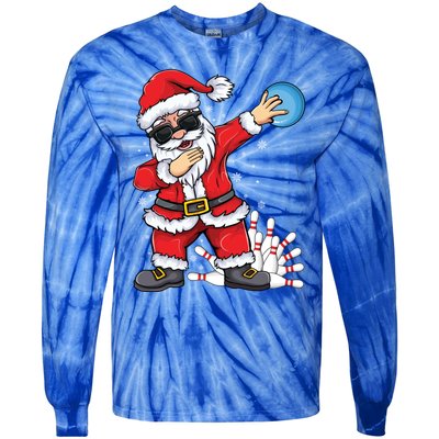 Xmas Dabbing Santa Bowling Ball And Pins Christmas Bowling Meaningful Gift Tie-Dye Long Sleeve Shirt