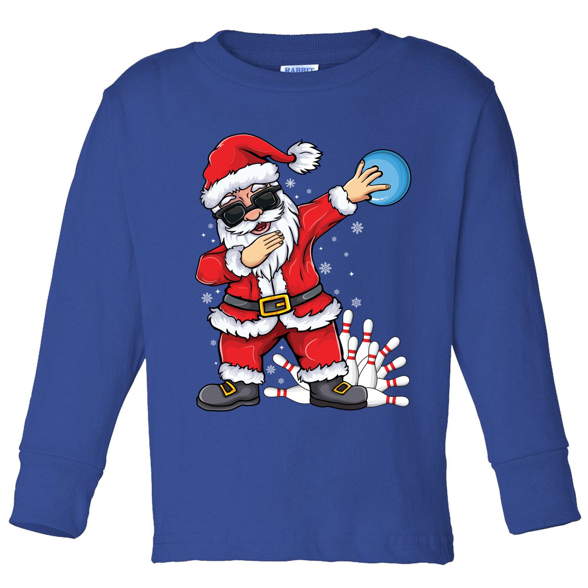 Xmas Dabbing Santa Bowling Ball And Pins Christmas Bowling Meaningful Gift Toddler Long Sleeve Shirt