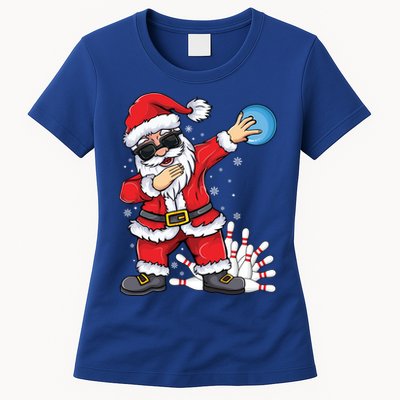 Xmas Dabbing Santa Bowling Ball And Pins Christmas Bowling Meaningful Gift Womens T-Shirt