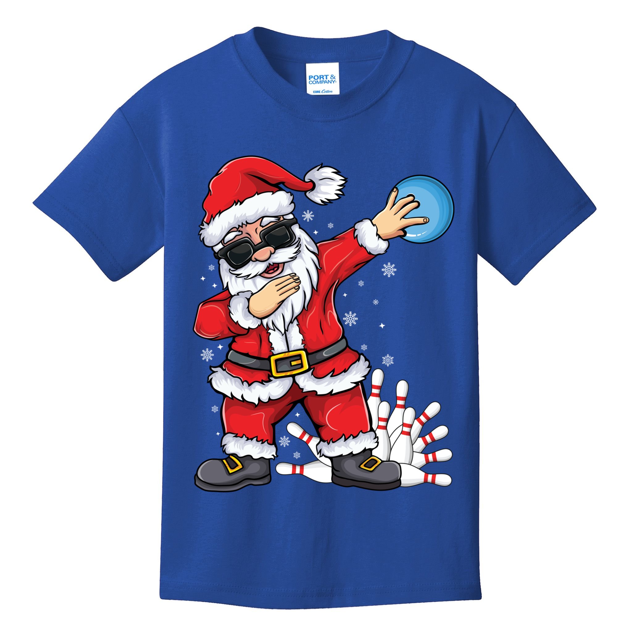 Xmas Dabbing Santa Bowling Ball And Pins Christmas Bowling Meaningful Gift Kids T-Shirt