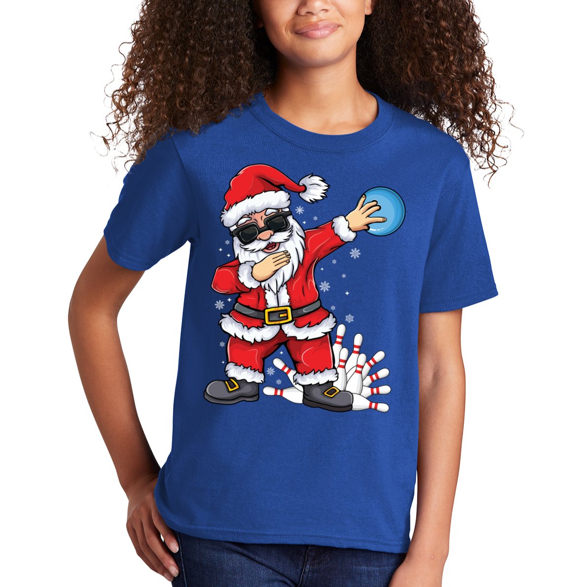 Xmas Dabbing Santa Bowling Ball And Pins Christmas Bowling Meaningful Gift Kids T-Shirt