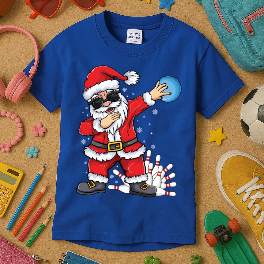 Xmas Dabbing Santa Bowling Ball And Pins Christmas Bowling Meaningful Gift Kids T-Shirt