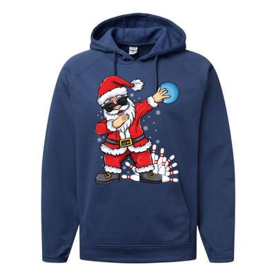 Xmas Dabbing Santa Bowling Ball And Pins Christmas Bowling Meaningful Gift Performance Fleece Hoodie