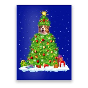 Xmas Decoration Santa Australian Shepherd Dog Christmas Tree Cute Gift Poster