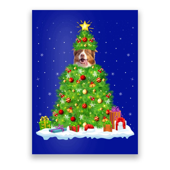 Xmas Decoration Santa Australian Shepherd Dog Christmas Tree Cute Gift Poster