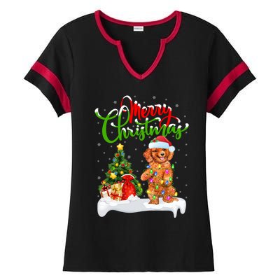 Xmas Decorations Santa Toy Poodle Dog Christmas Funny Gift Ladies Halftime Notch Neck Tee