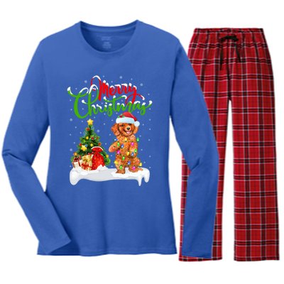 Xmas Decorations Santa Toy Poodle Dog Christmas Funny Gift Women's Long Sleeve Flannel Pajama Set 