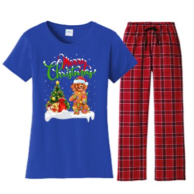 Xmas Decorations Santa Toy Poodle Dog Christmas Funny Gift Women's Flannel Pajama Set