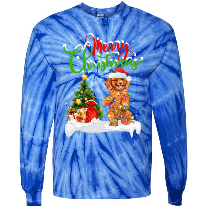 Xmas Decorations Santa Toy Poodle Dog Christmas Funny Gift Tie-Dye Long Sleeve Shirt