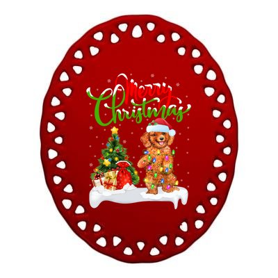 Xmas Decorations Santa Toy Poodle Dog Christmas Funny Gift Ceramic Oval Ornament