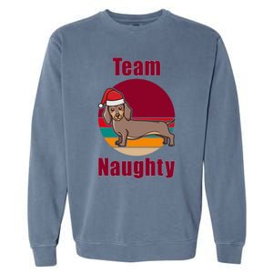 Xmas Doxie Team Naughty List Funny Santa Dachshund Christmas Gift Garment-Dyed Sweatshirt