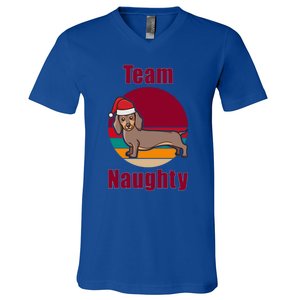 Xmas Doxie Team Naughty List Funny Santa Dachshund Christmas Gift V-Neck T-Shirt