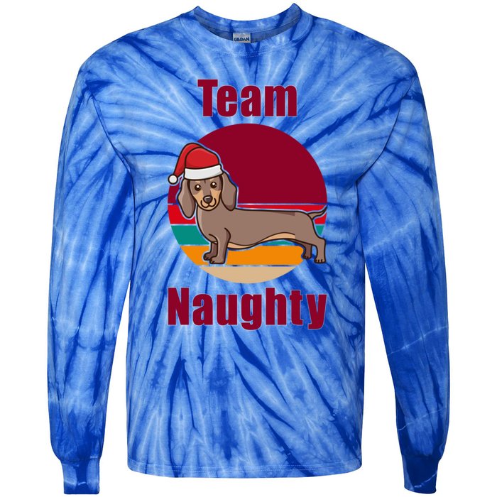 Xmas Doxie Team Naughty List Funny Santa Dachshund Christmas Gift Tie-Dye Long Sleeve Shirt