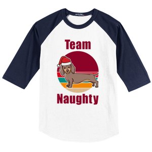 Xmas Doxie Team Naughty List Funny Santa Dachshund Christmas Gift Baseball Sleeve Shirt