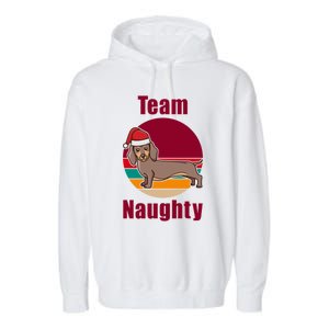 Xmas Doxie Team Naughty List Funny Santa Dachshund Christmas Gift Garment-Dyed Fleece Hoodie