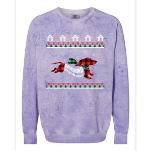 Xmas Dachshund With Scarf Dashing Through The Snow Colorblast Crewneck Sweatshirt