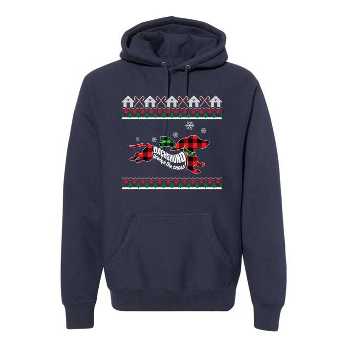 Xmas Dachshund With Scarf Dashing Through The Snow Premium Hoodie