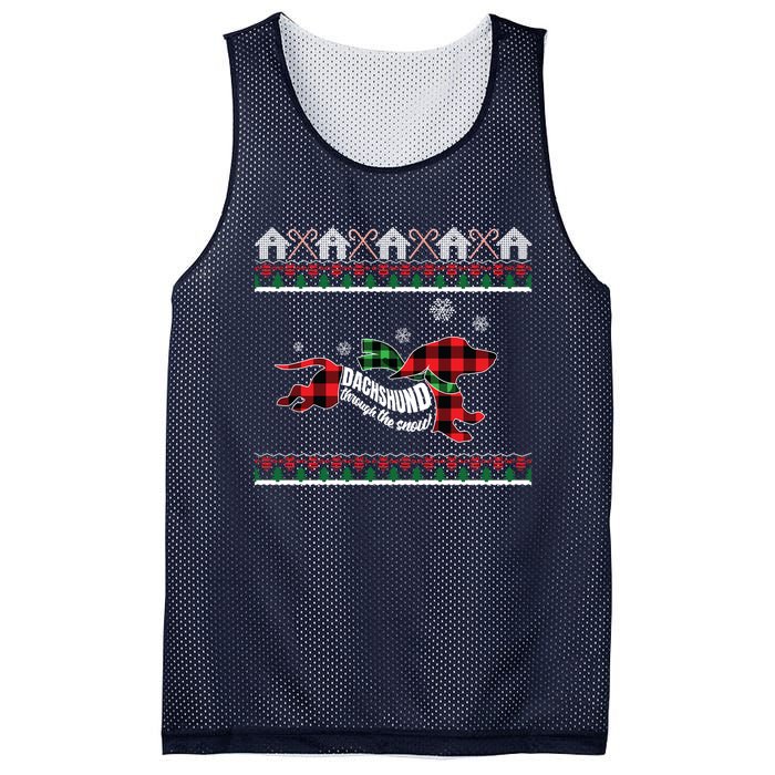 Xmas Dachshund With Scarf Dashing Through The Snow Mesh Reversible Basketball Jersey Tank