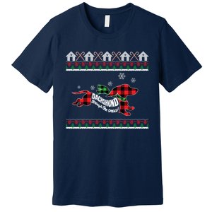 Xmas Dachshund With Scarf Dashing Through The Snow Premium T-Shirt