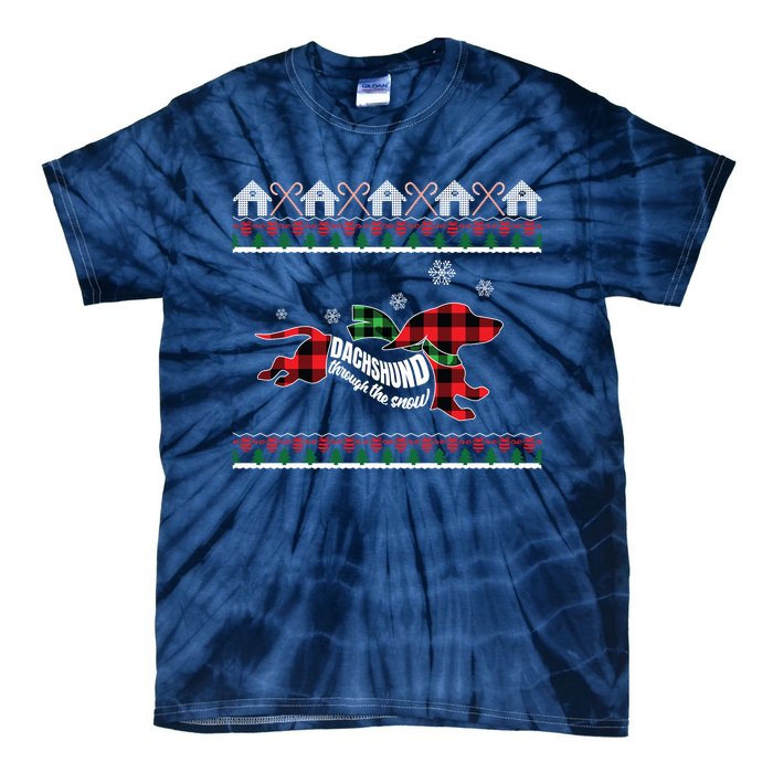 Xmas Dachshund With Scarf Dashing Through The Snow Tie-Dye T-Shirt