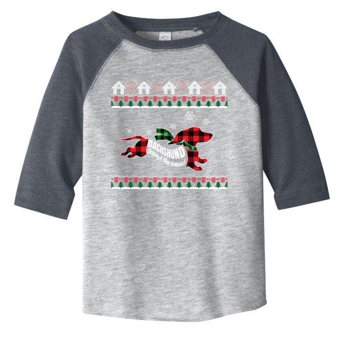 Xmas Dachshund With Scarf Dashing Through The Snow Toddler Fine Jersey T-Shirt