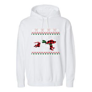 Xmas Dachshund With Scarf Dashing Through The Snow Garment-Dyed Fleece Hoodie