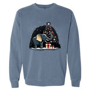 Xmas Elephant Santa On Christmas Elephant Garment-Dyed Sweatshirt