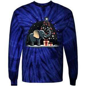 Xmas Elephant Santa On Christmas Elephant Tie-Dye Long Sleeve Shirt