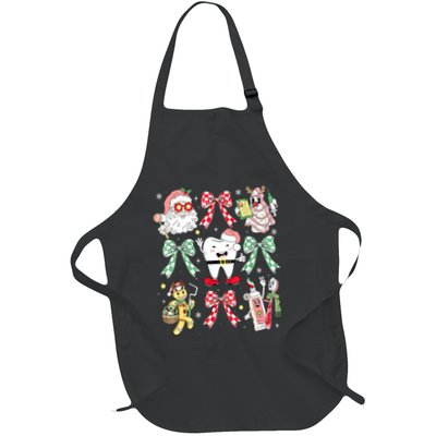 Xmas Funny Dentist Assistant Bow Coquette Christmas Dental Squad Crew Gift Full-Length Apron With Pockets