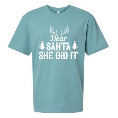 Xmas Funny Dear Santa She Did It Gift Sueded Cloud Jersey T-Shirt