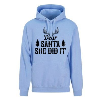 Xmas Funny Dear Santa She Did It Gift Unisex Surf Hoodie