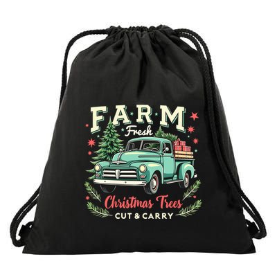 Xmas Farm Fresh Christmas Trees Cut And Carry Monster Truck Gift Drawstring Bag