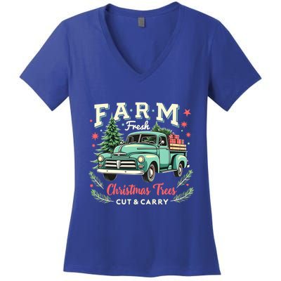 Xmas Farm Fresh Christmas Trees Cut And Carry Monster Truck Gift Women's V-Neck T-Shirt