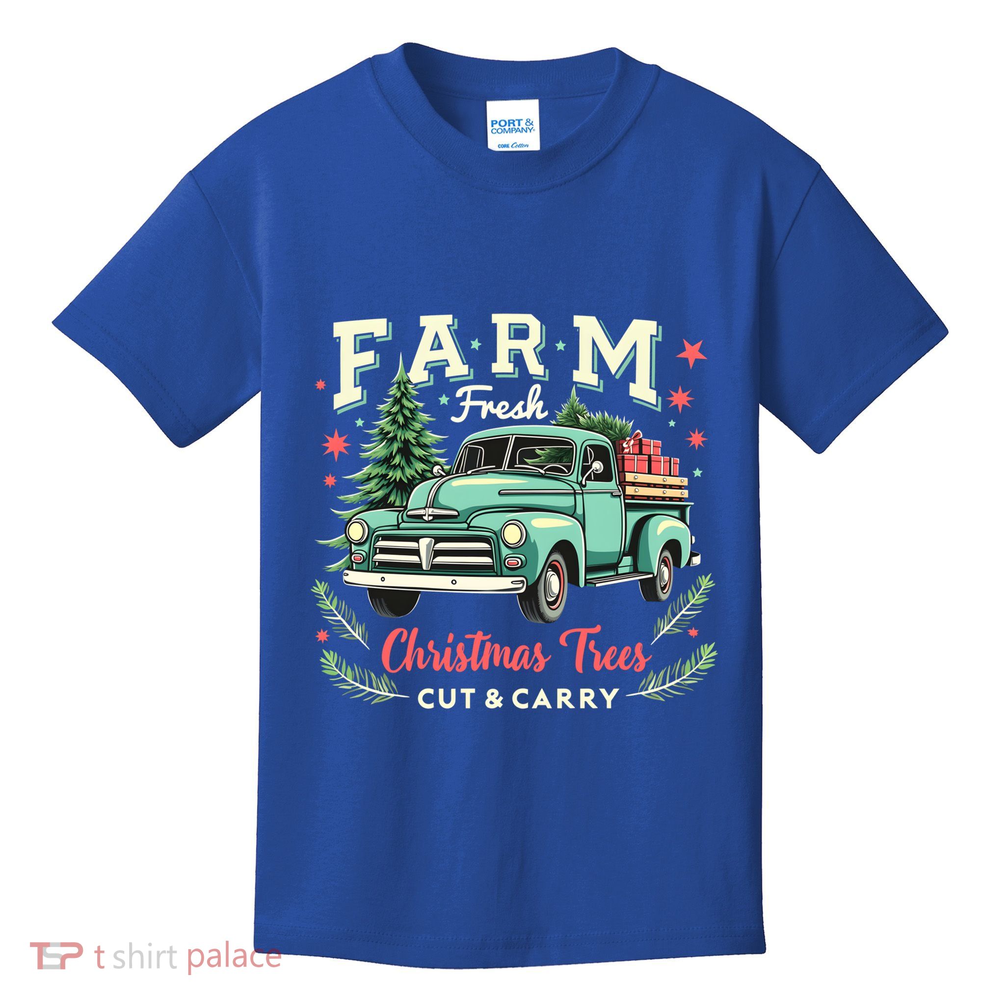 Xmas Farm Fresh Christmas Trees Cut And Carry Monster Truck Gift Kids T-Shirt