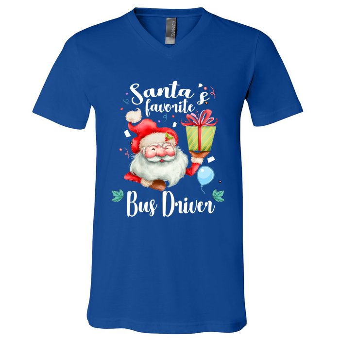 Xmas Funny Gift SantaS Favorite School Bus Driver Christmas Gift V-Neck T-Shirt