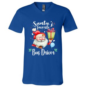 Xmas Funny Gift SantaS Favorite School Bus Driver Christmas Great Gift V-Neck T-Shirt