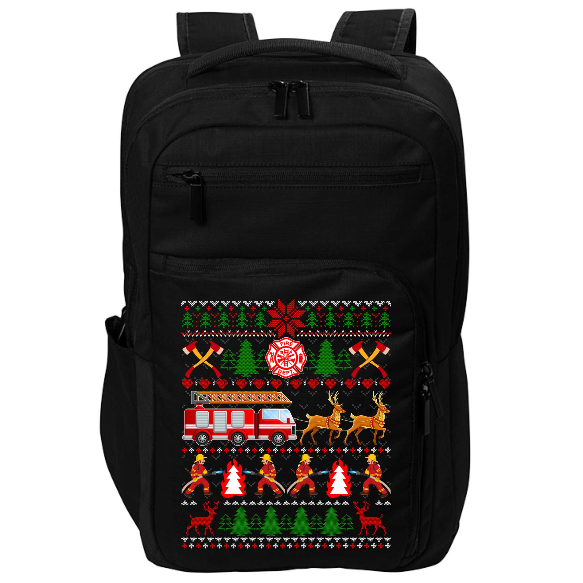 Xmas Firefighter Lover Fire Truck Fire Ugly Sweater Gift Impact Tech Backpack