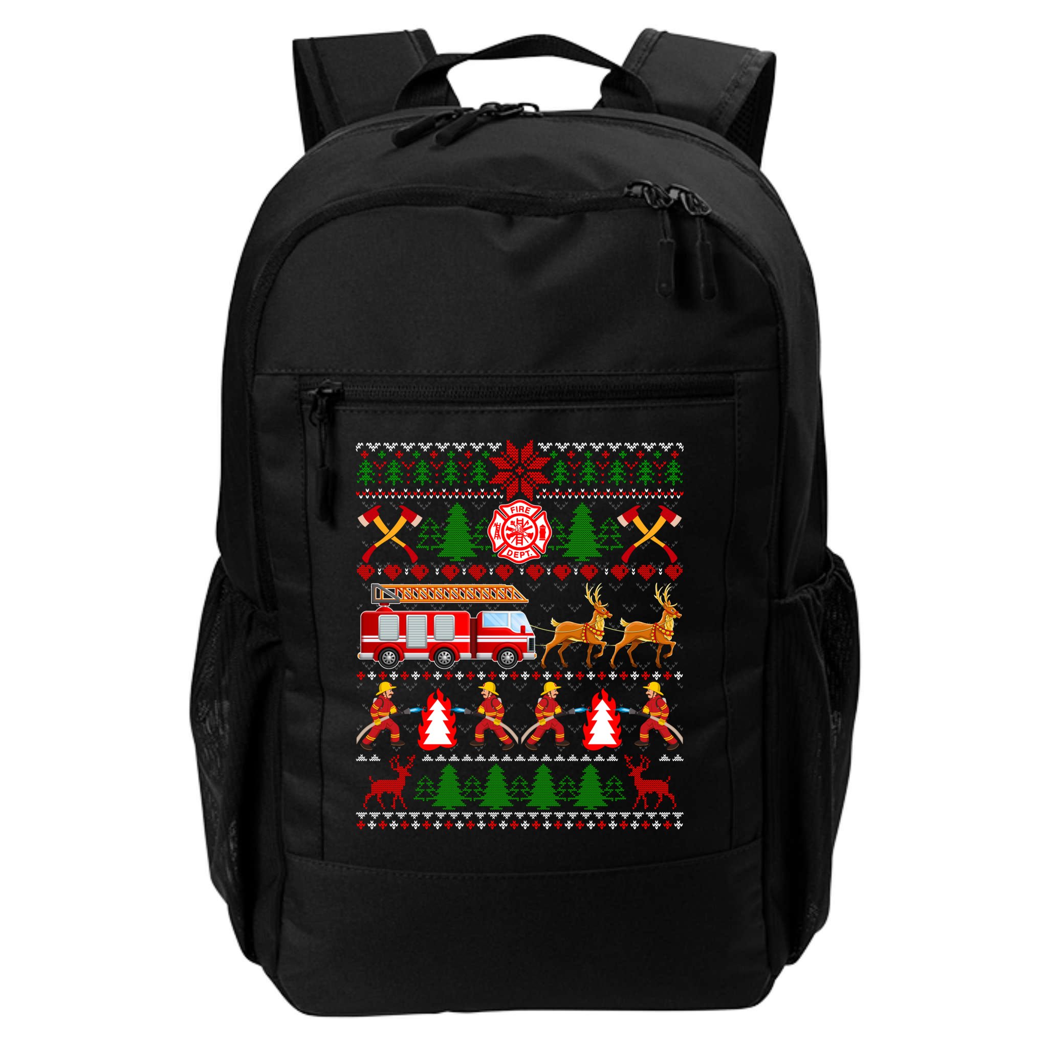 Xmas Firefighter Lover Fire Truck Fire Ugly Sweater Gift Backpack