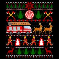 Xmas Firefighter Lover Fire Truck Fire Ugly Sweater Gift Drawstring Bag