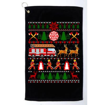 Xmas Firefighter Lover Fire Truck Fire Ugly Sweater Gift Golf Towel