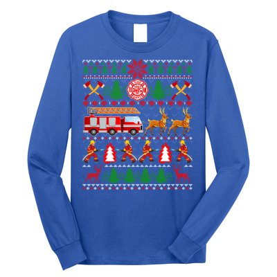 Xmas Firefighter Lover Fire Truck Fire Ugly Sweater Gift Long Sleeve Shirt