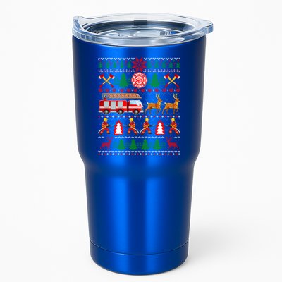 Xmas Firefighter Lover Fire Truck Fire Ugly Sweater Gift Tumbler