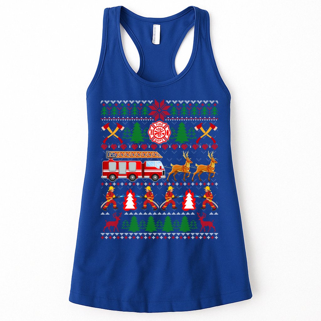 Xmas Firefighter Lover Fire Truck Fire Ugly Sweater Gift Womens Tank Top