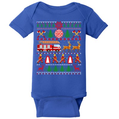 Xmas Firefighter Lover Fire Truck Fire Ugly Sweater Gift Baby Bodysuit